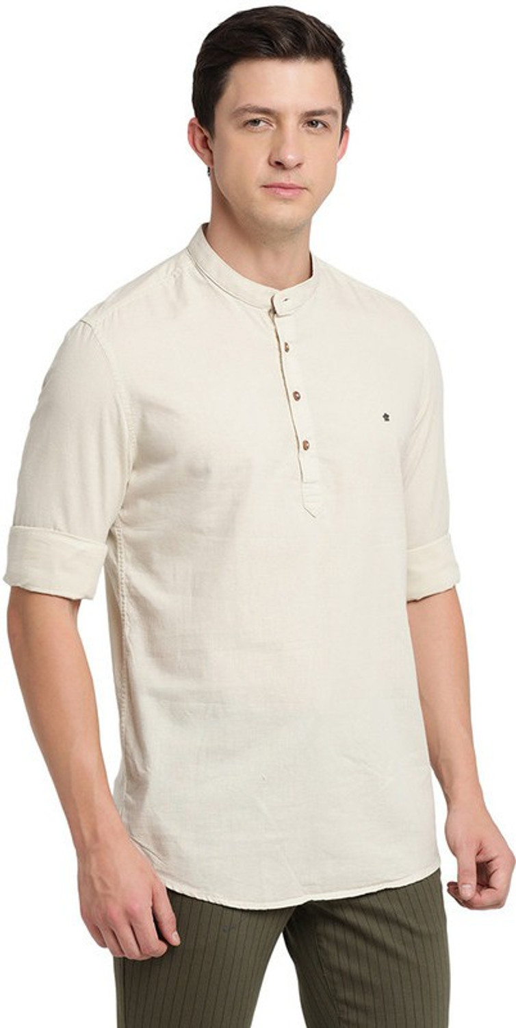 Image of TURTLE Men Solid Casual Cream Shirt