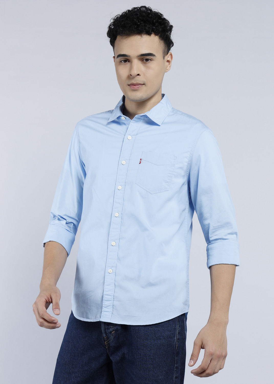 Image of LEVI'S Men Solid Casual Blue Shirt