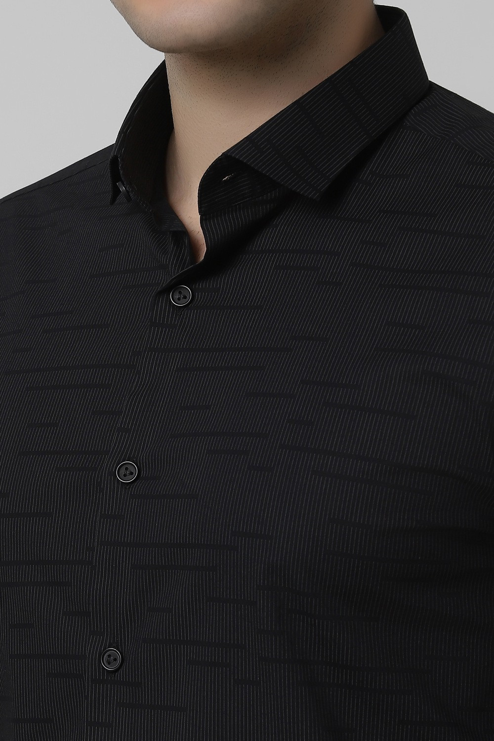 Image of PETER ENGLAND Men Printed Formal Black Shirt