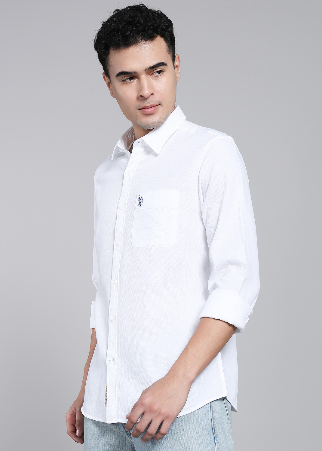 Image of U.S. Polo Assn. Denim Co. Men Regular Fit Solid Cut Away Collar Casual Shirt