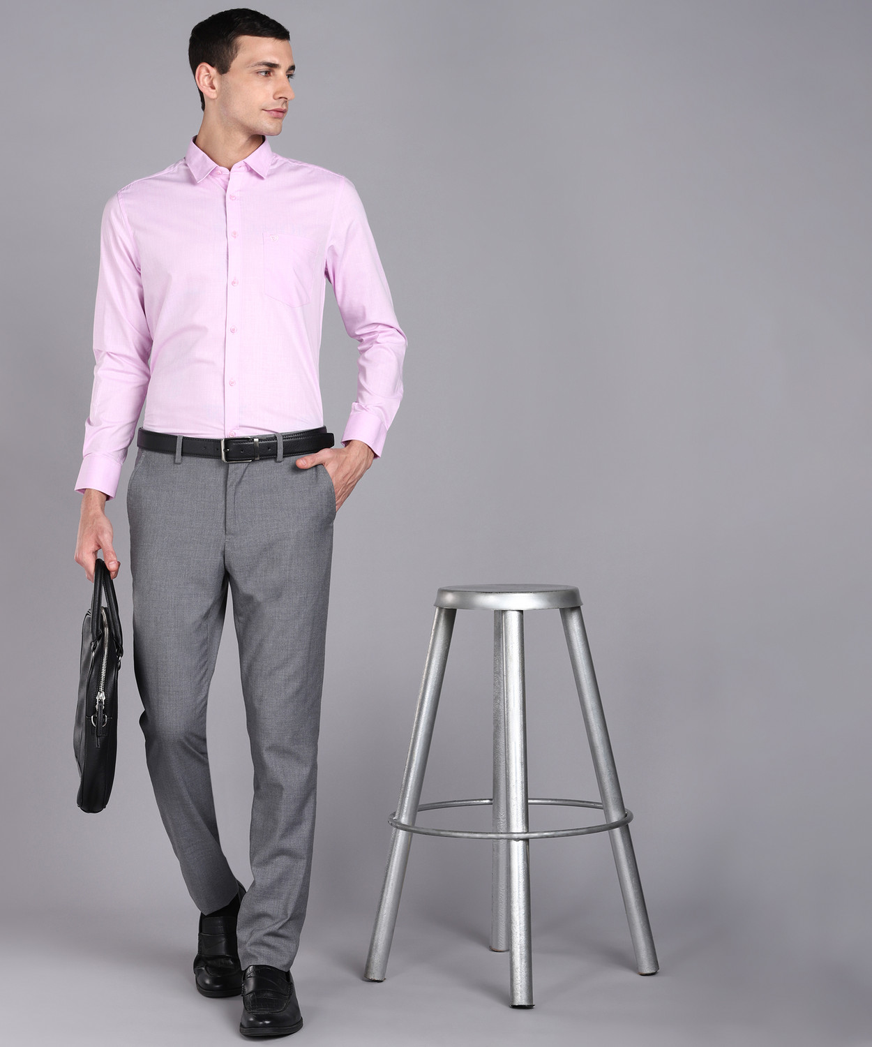 Image of SAM & JACK Men Self Design Formal Pink Shirt