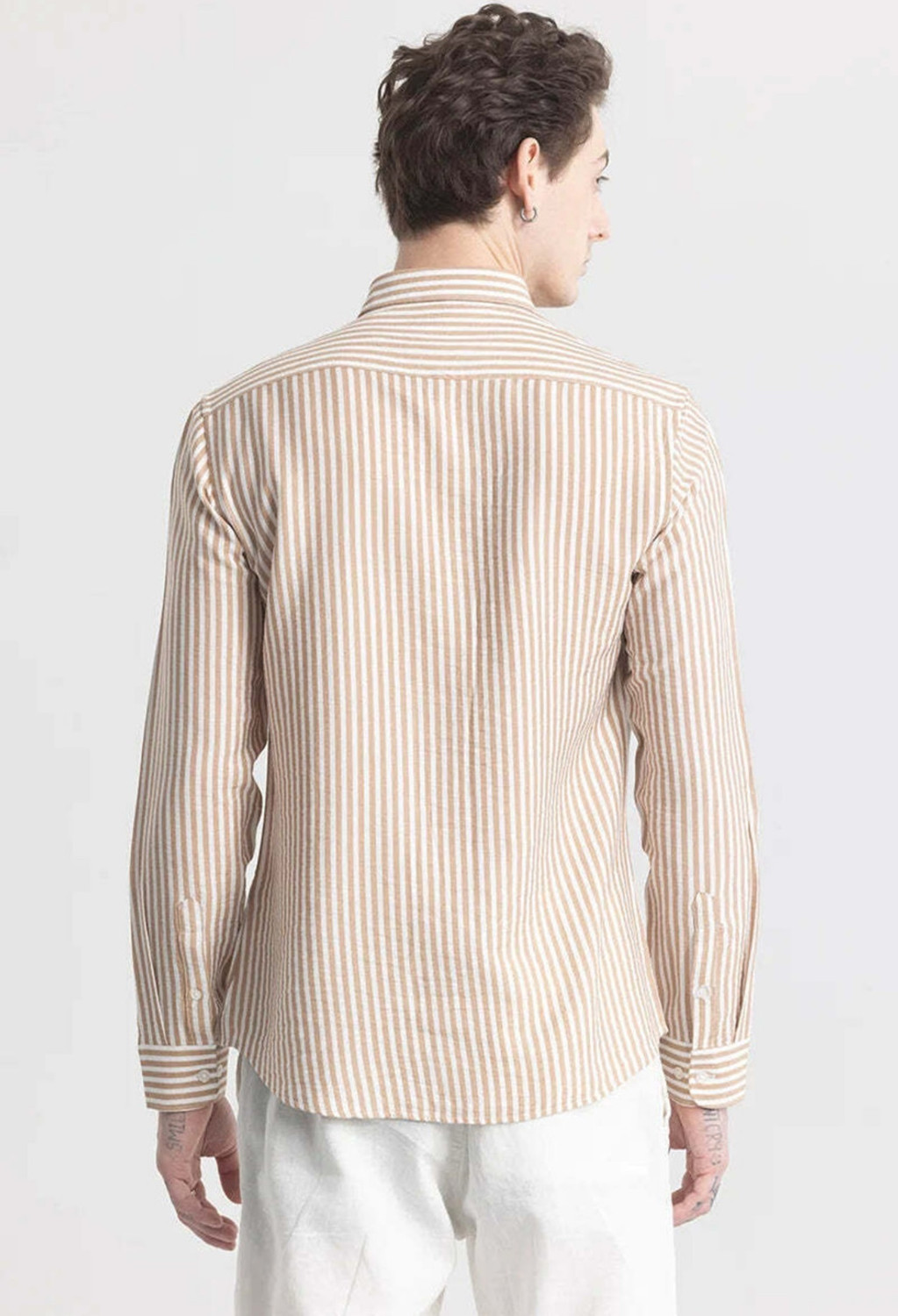 Image of METRONAUT Men Striped Casual Brown Shirt