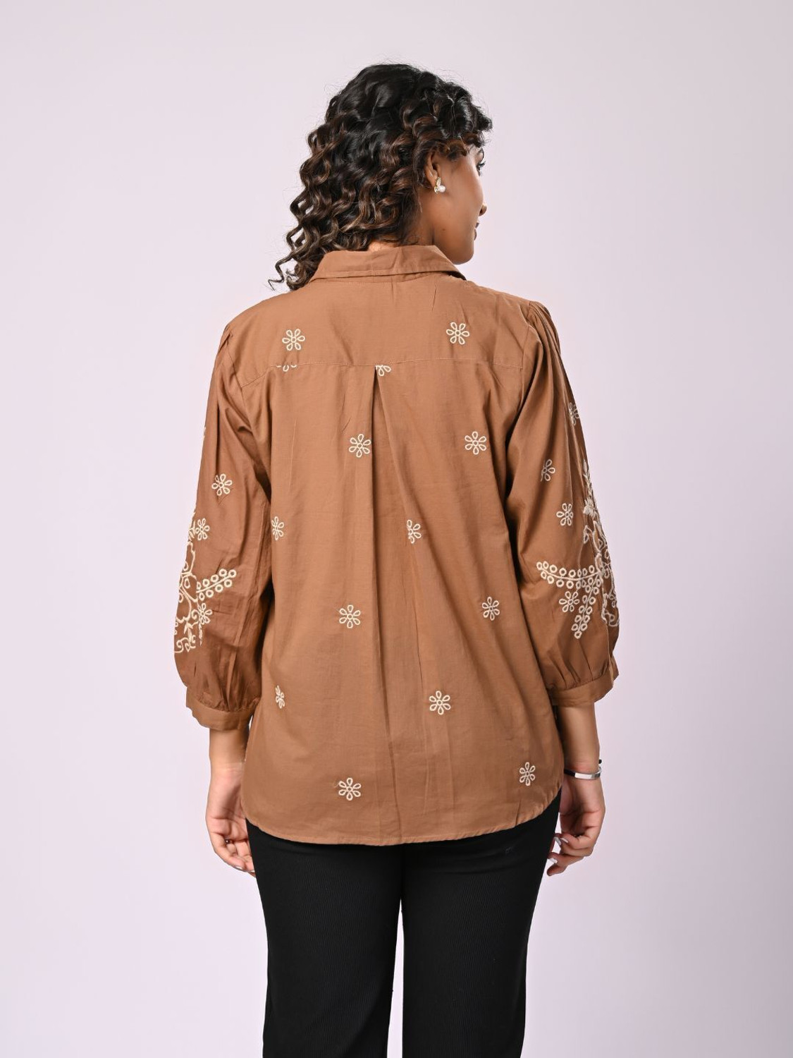 Image of Zolo Label Women Embroidered Casual Brown Shirt
