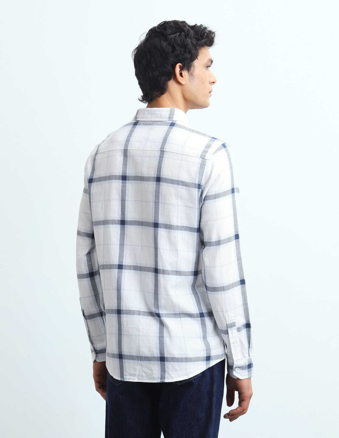 Image of FLYING MACHINE Men Checkered Casual White Shirt