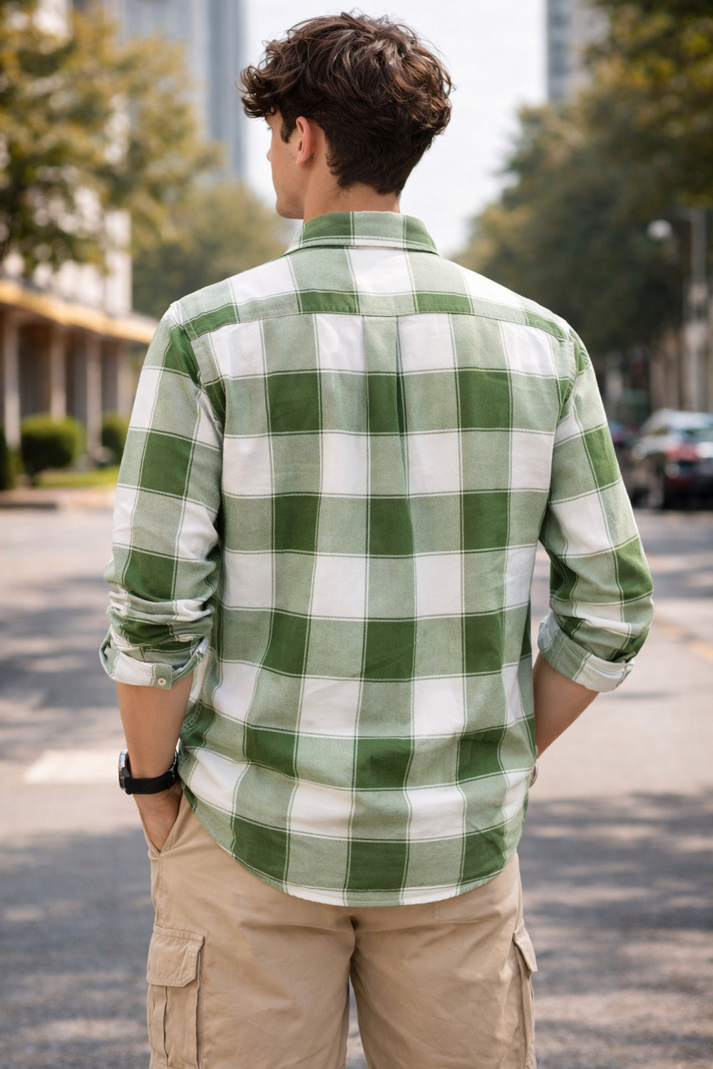 Image of FalconWear Men Checkered Casual Green, White Shirt