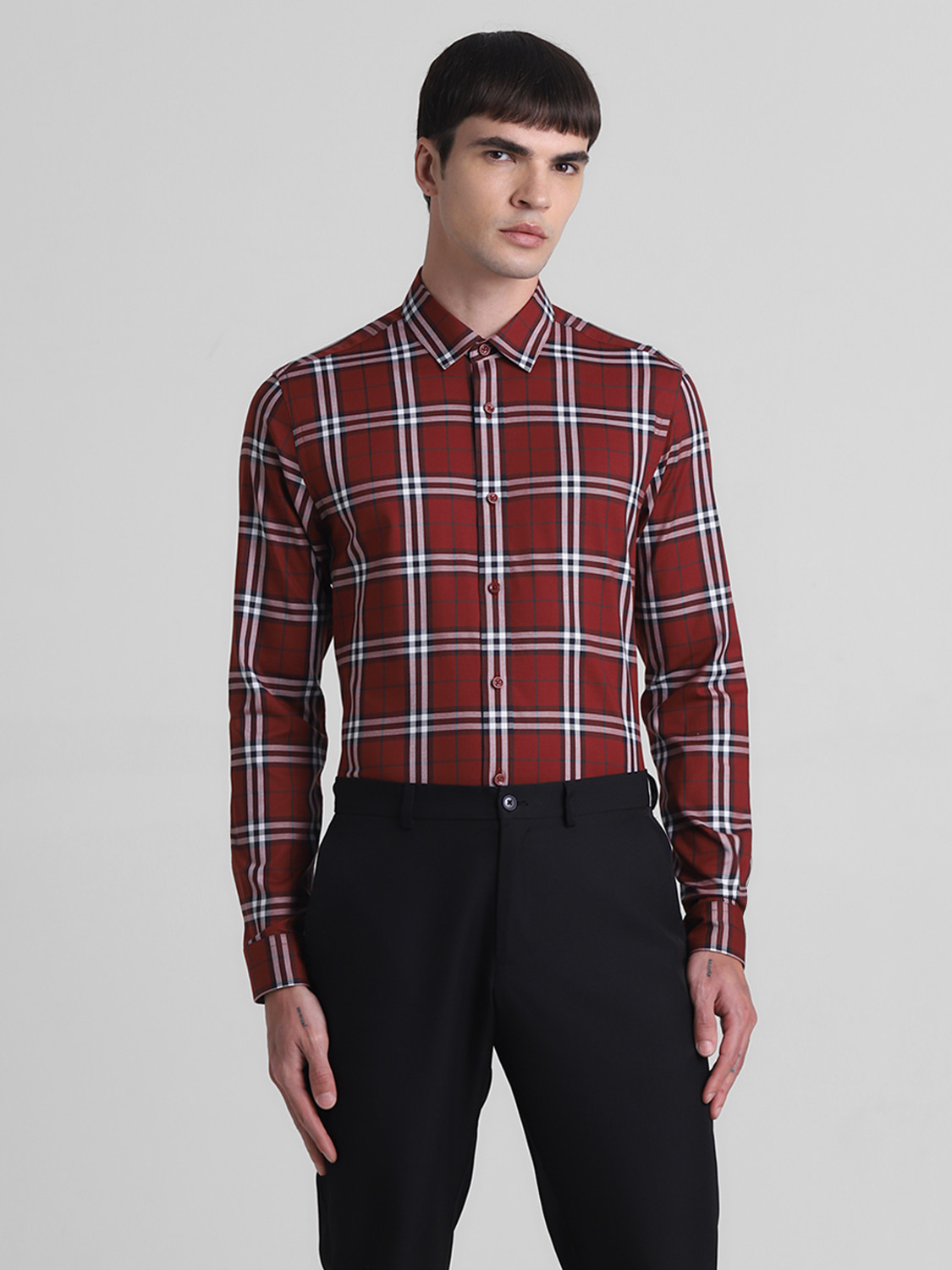 Image of JACK & JONES Men Checkered Formal Red Shirt