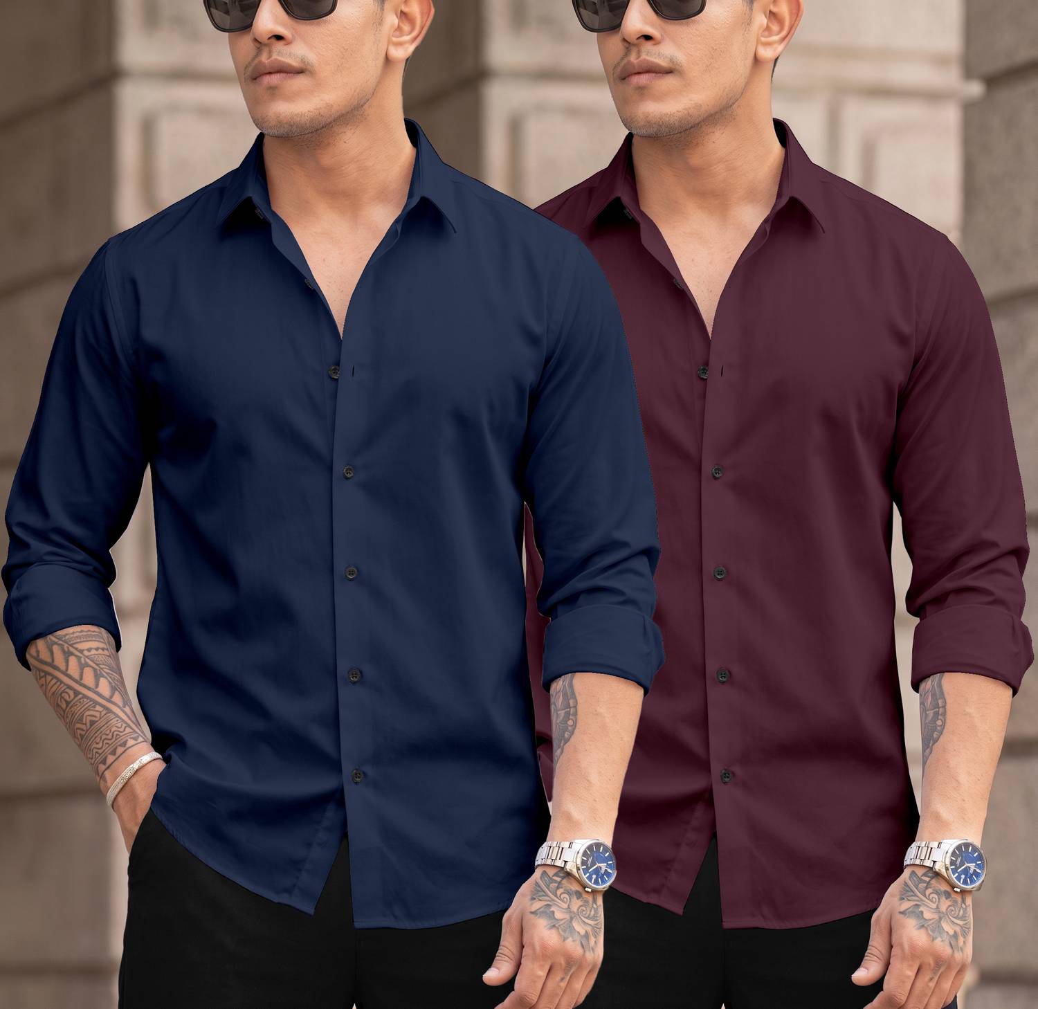 DarkSquare Men Maroon, Blue Shirt - Image 1