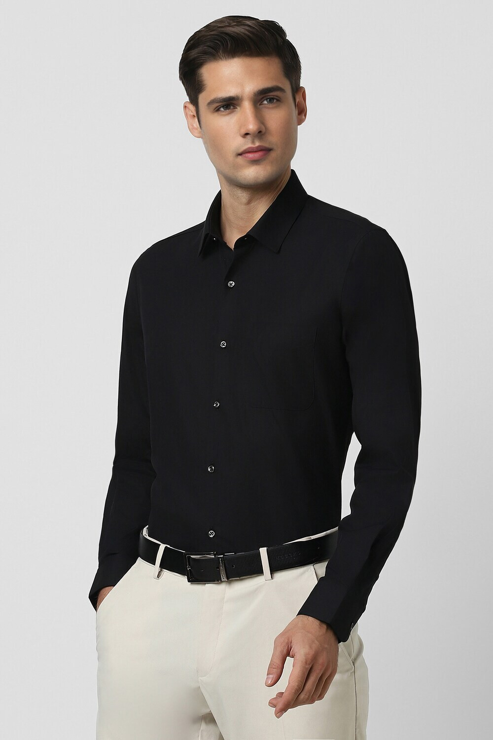 Image of PETER ENGLAND Men Solid Formal Black Shirt