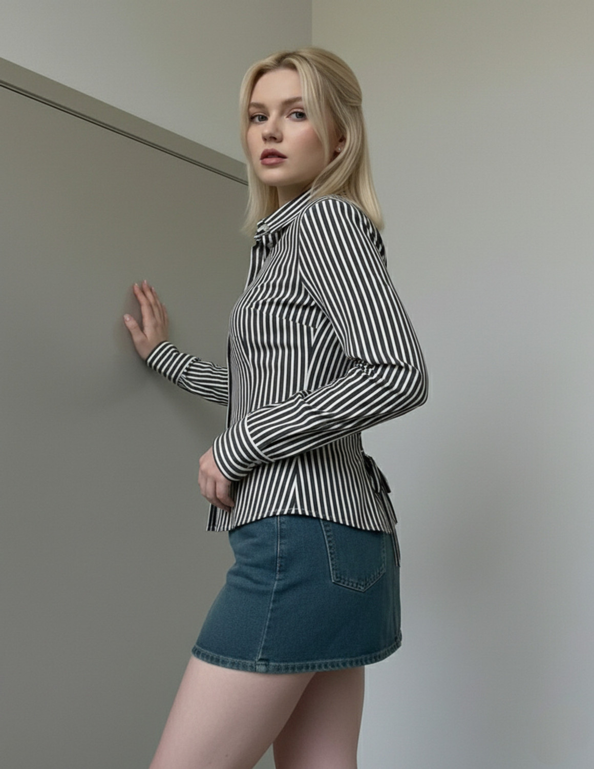 Image of PERFECT PRODUCTIONS Women Striped Formal Grey Shirt