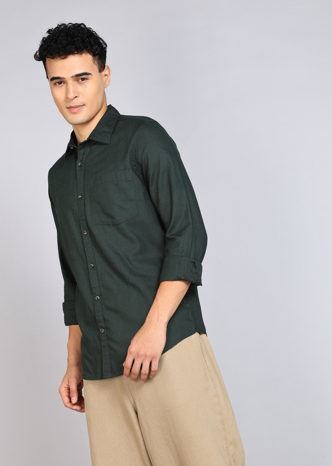 Image of WROGN Men Regular Fit Solid Casual Shirt