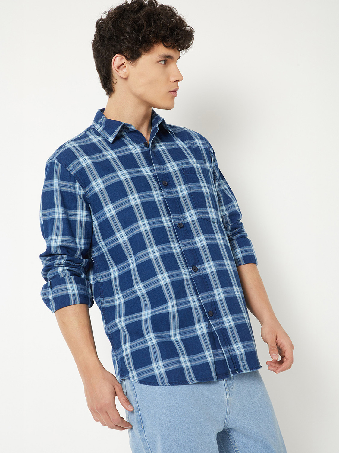 Image of MAX Men Checkered Casual Blue Shirt