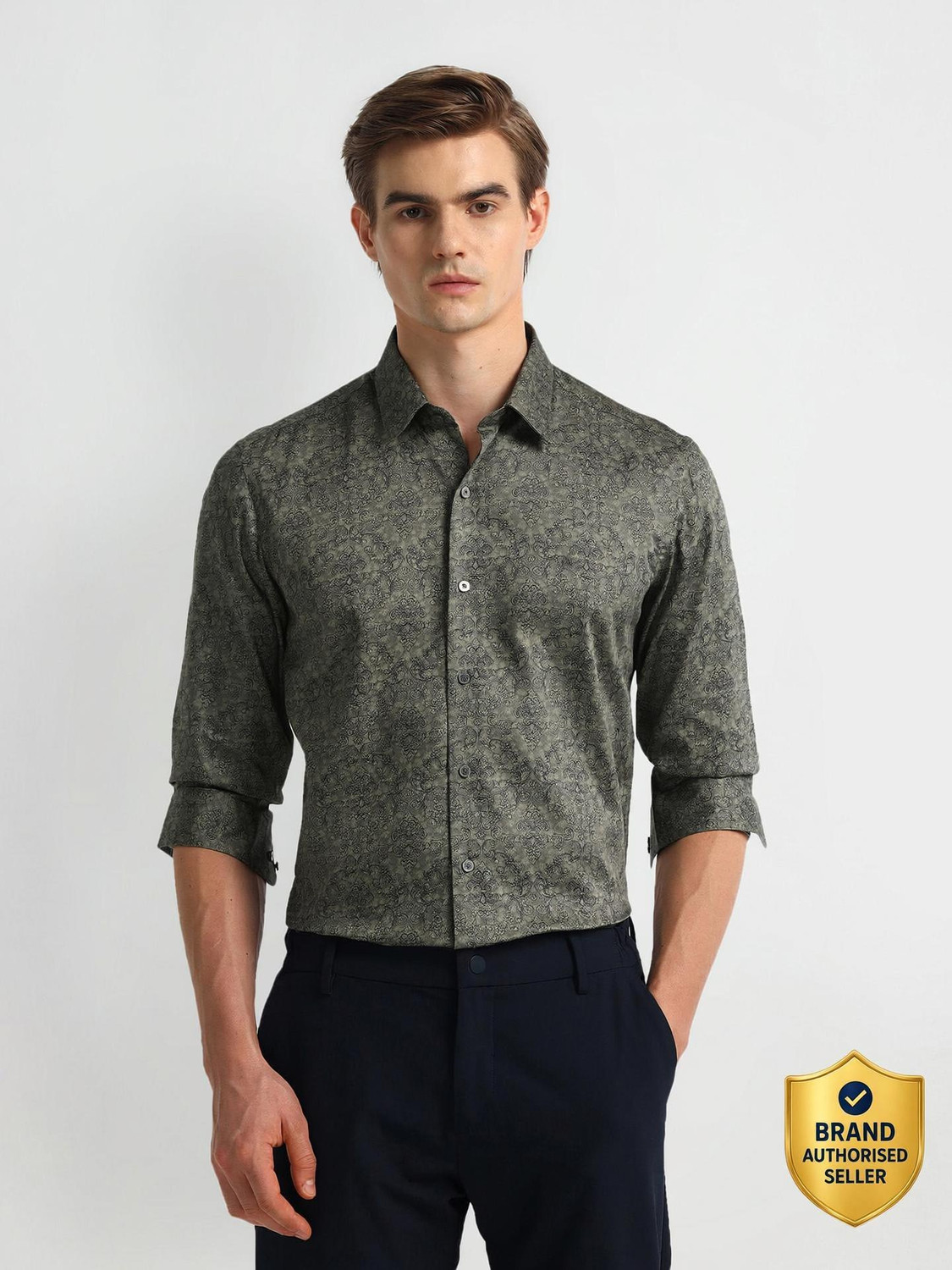 ARROW Men Ethnic Motifs Formal Green Shirt