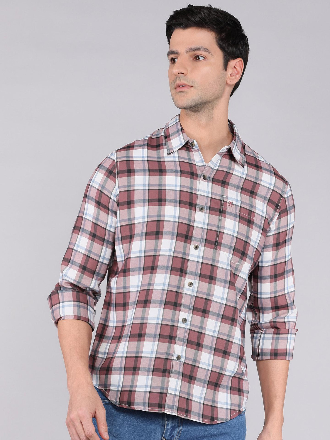 Image of WROGN Men Checkered Casual Pink Shirt