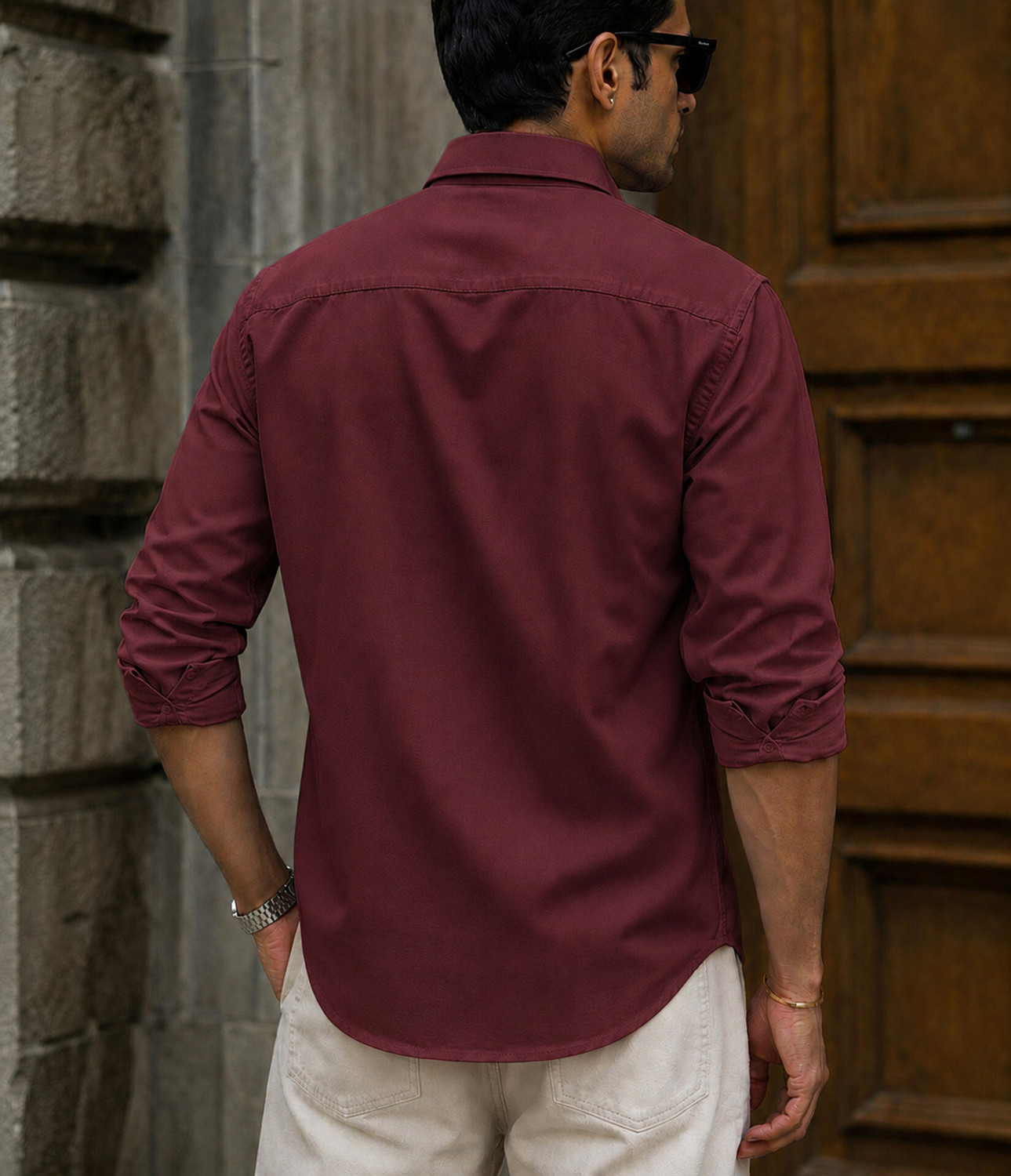 Image of Troonpair Men Solid Casual Maroon Shirt