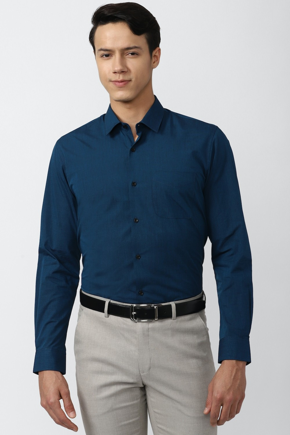 Image of PETER ENGLAND Men Solid Formal Dark Blue Shirt