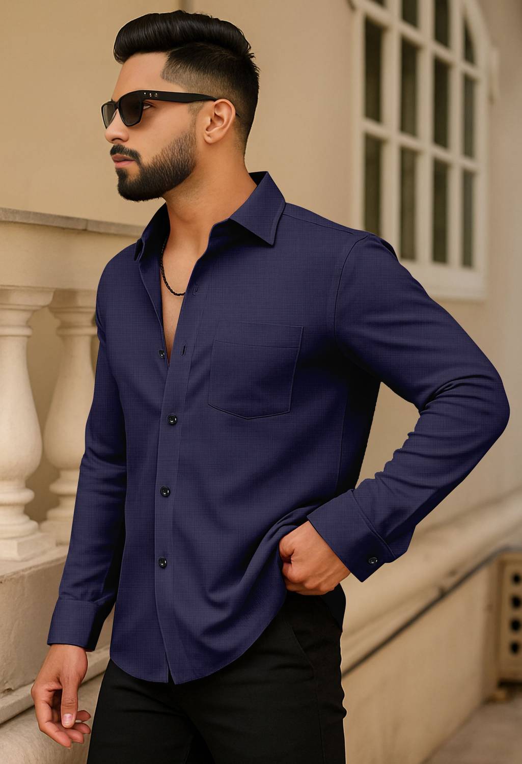 AITAVIKOVERSEAS Men Solid Casual Dark Blue Shirt