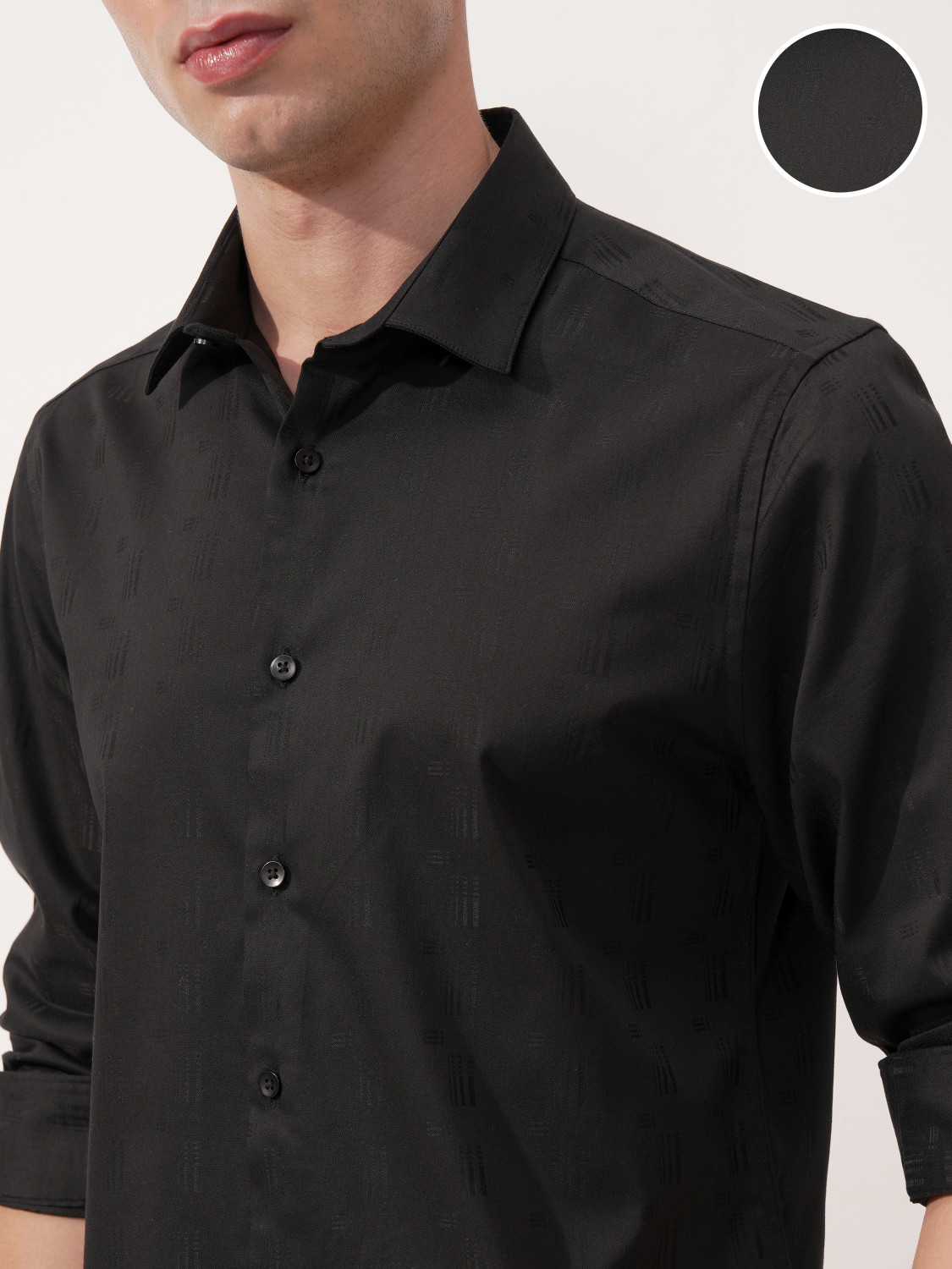 Image of HIGHLANDER Men Self Design Casual Black Shirt