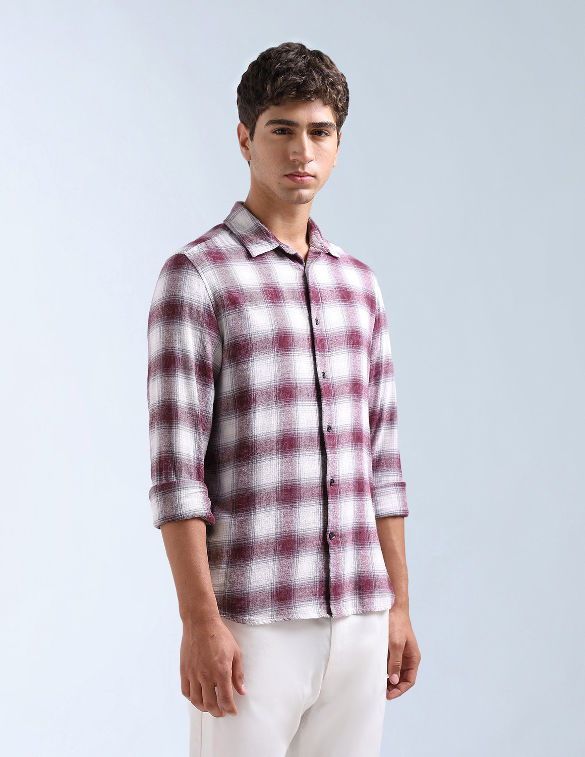 Image of FLYING MACHINE Men Checkered Casual Red Shirt