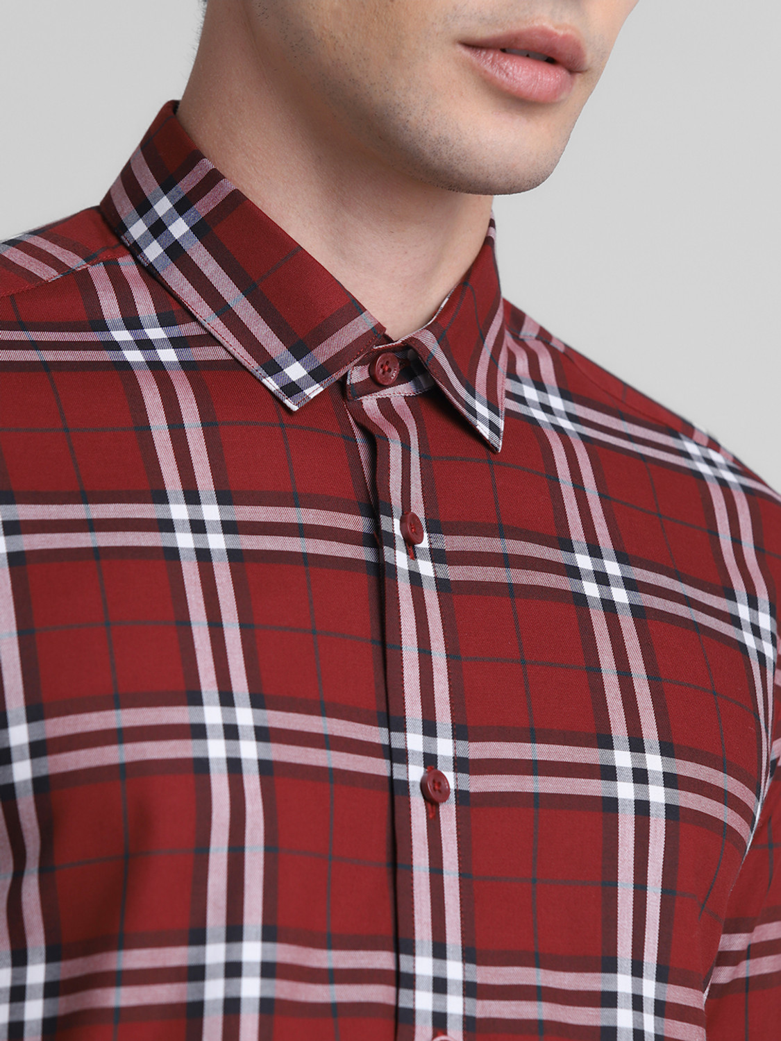 Image of JACK & JONES Men Checkered Formal Red Shirt