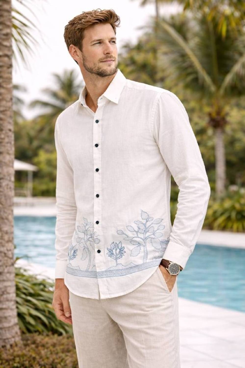 Fashionez Men Embroidered Casual White Shirt - Image 3
