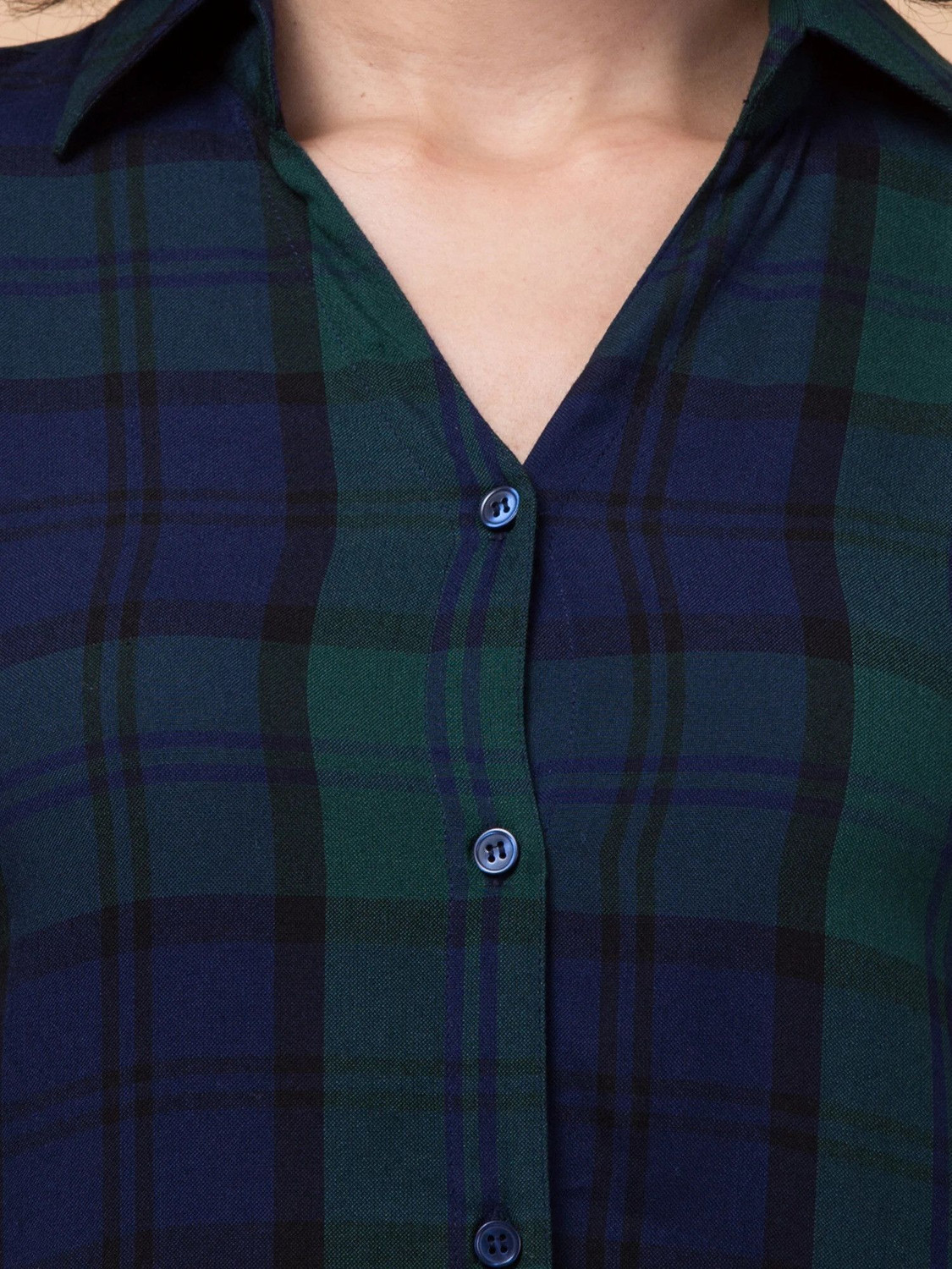 Image of Hive91 Women Checkered Casual Black, Dark Blue, Green Shirt