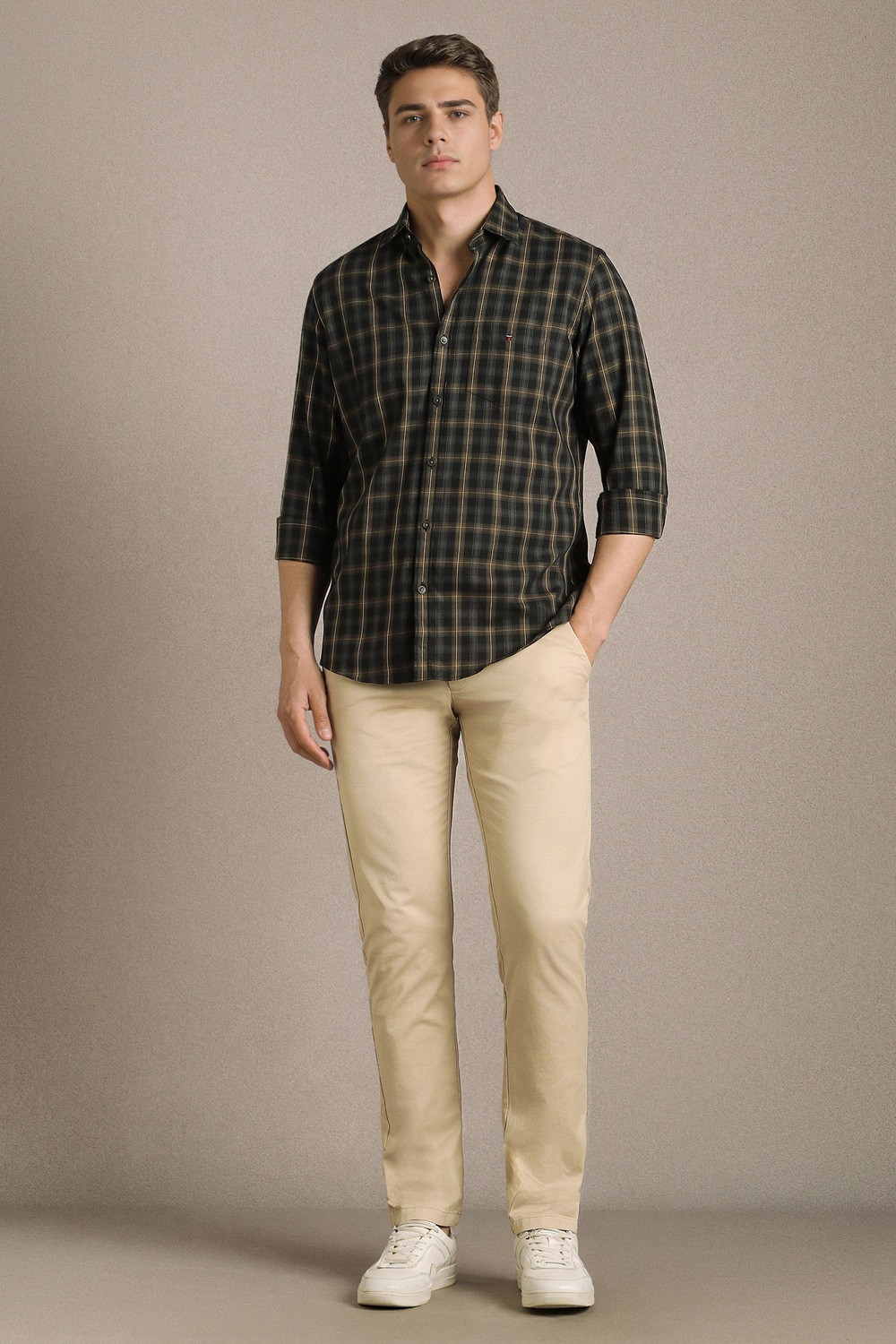 Image of LOUIS PHILIPPE Men Checkered Casual Black Shirt