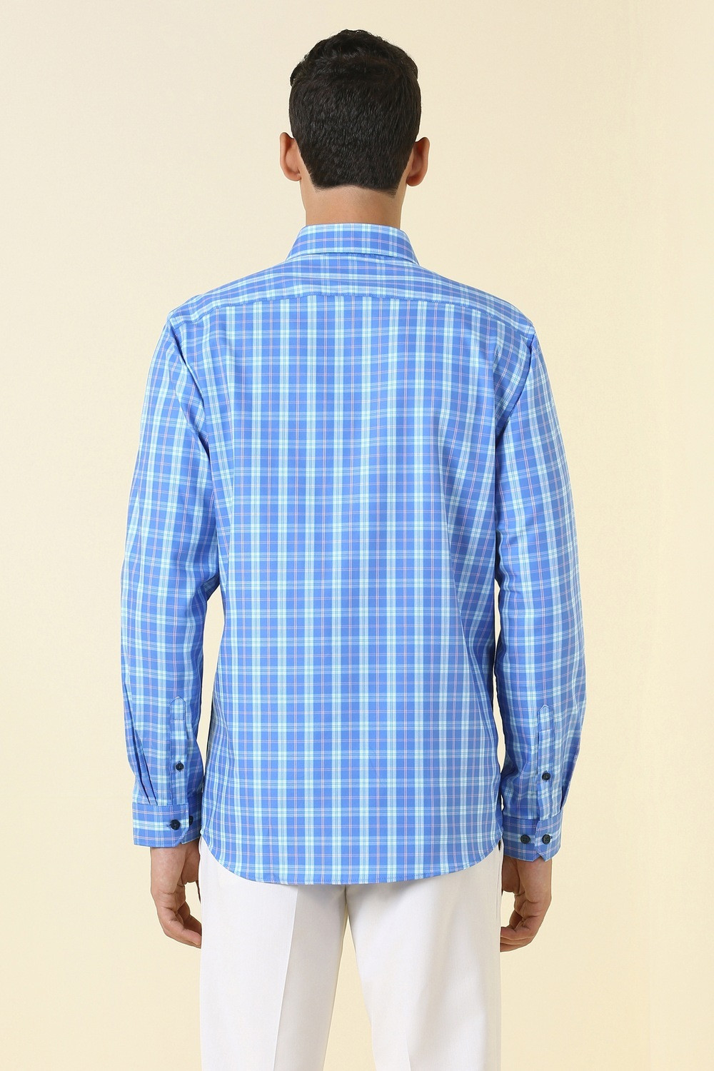 Image of Allen Solly Men Checkered Formal Blue Shirt