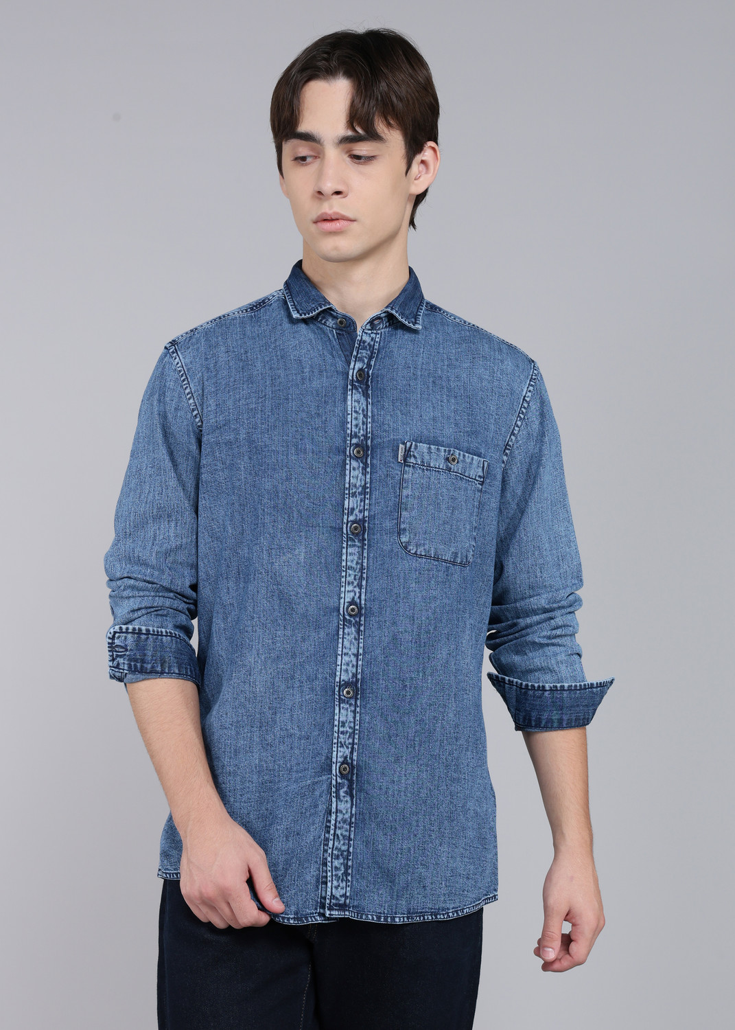 Image of Louis Philippe Jeans Men Slim Fit Washed Casual Shirt