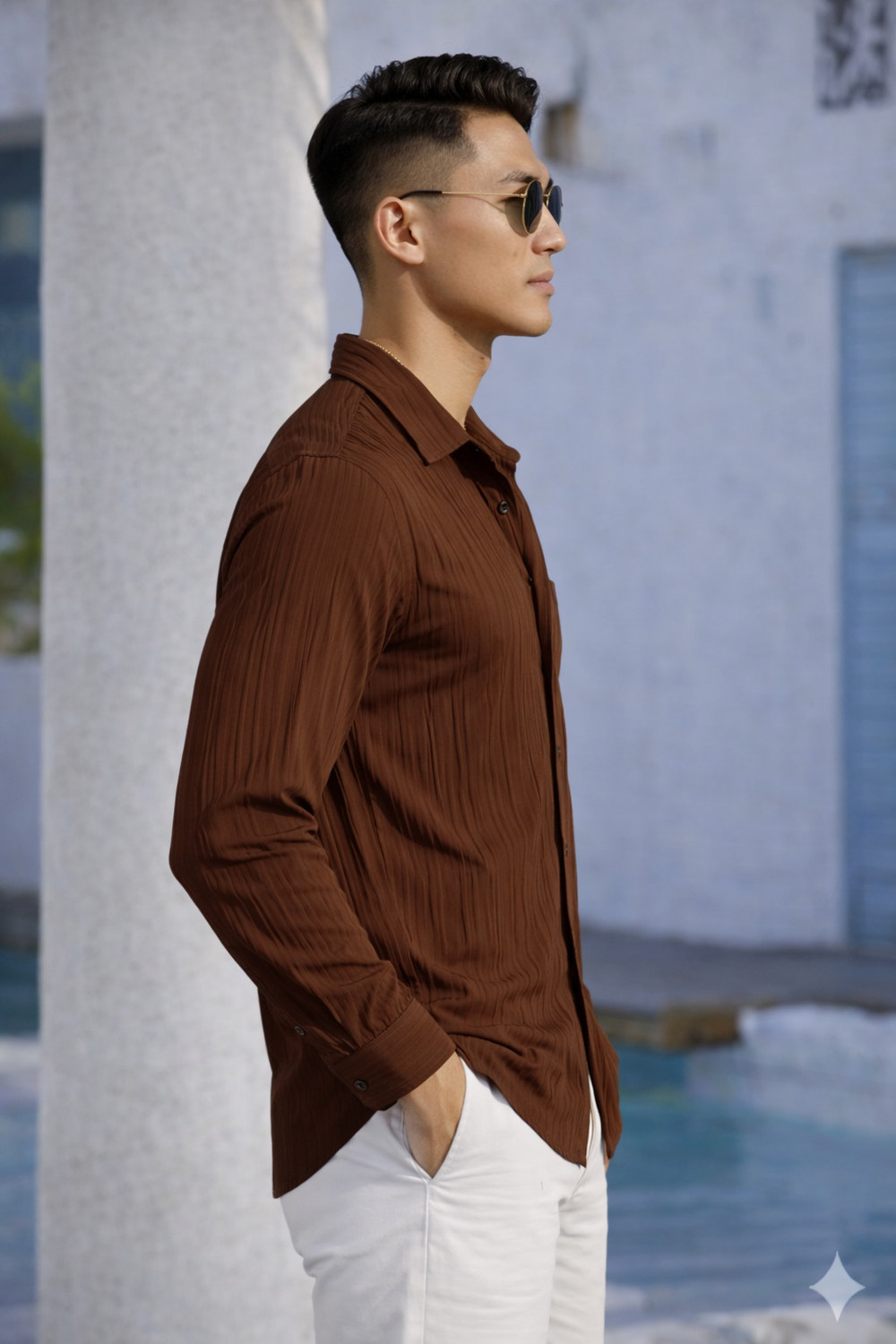 Image of KedarKanth Men Self Design Casual Brown Shirt
