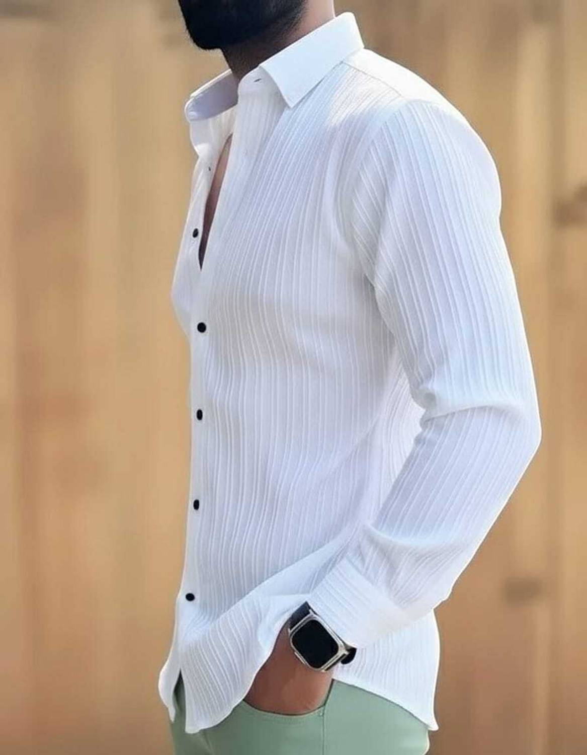 Nirban Men Solid Casual White Shirt - Image 3