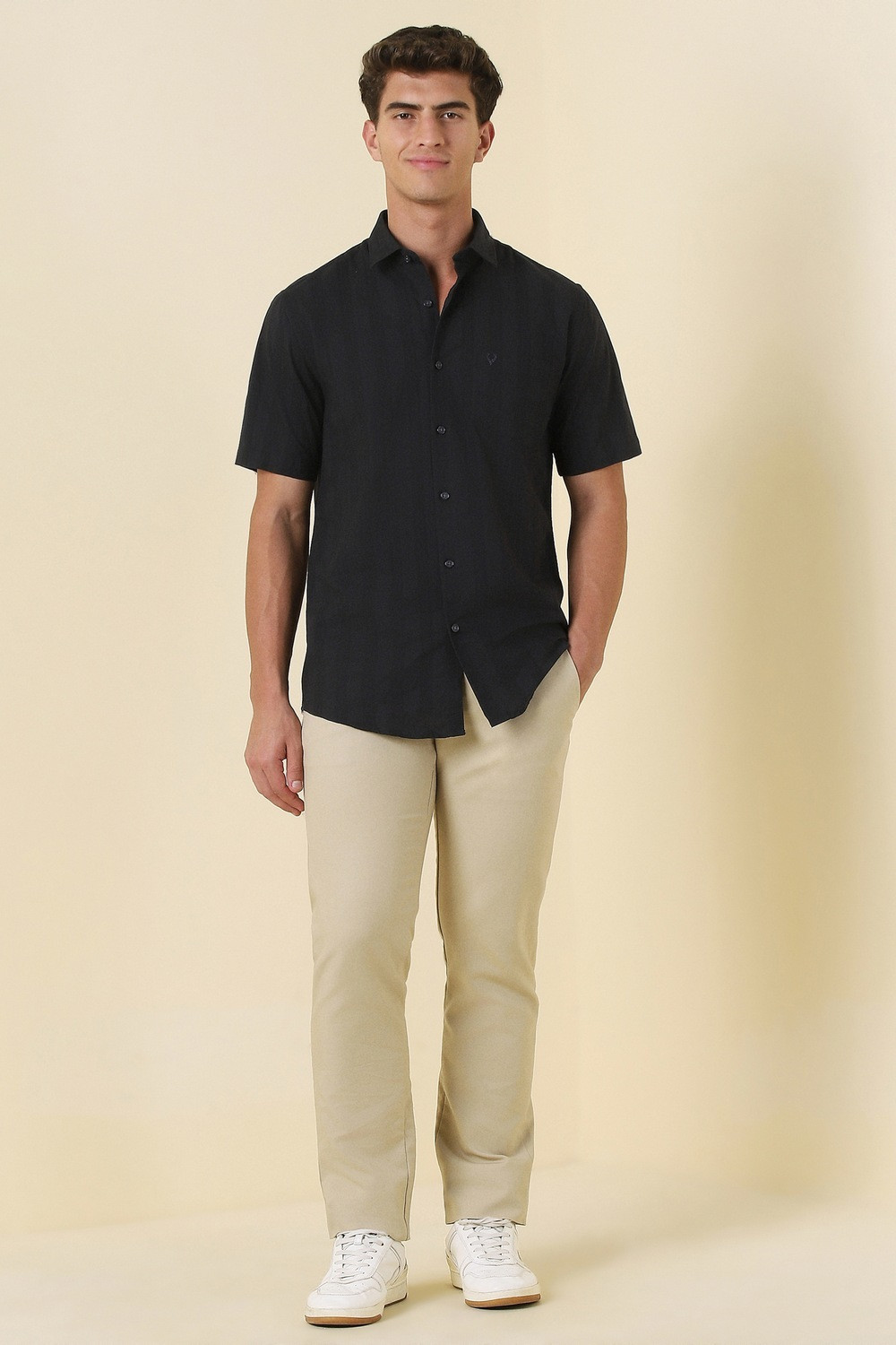 Image of Allen Solly Men Solid Casual Black Shirt