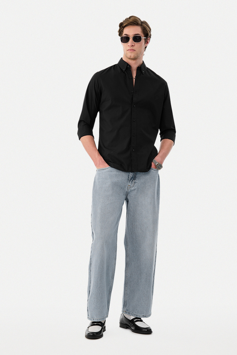 Image of Snitch Men Solid Casual Black Shirt