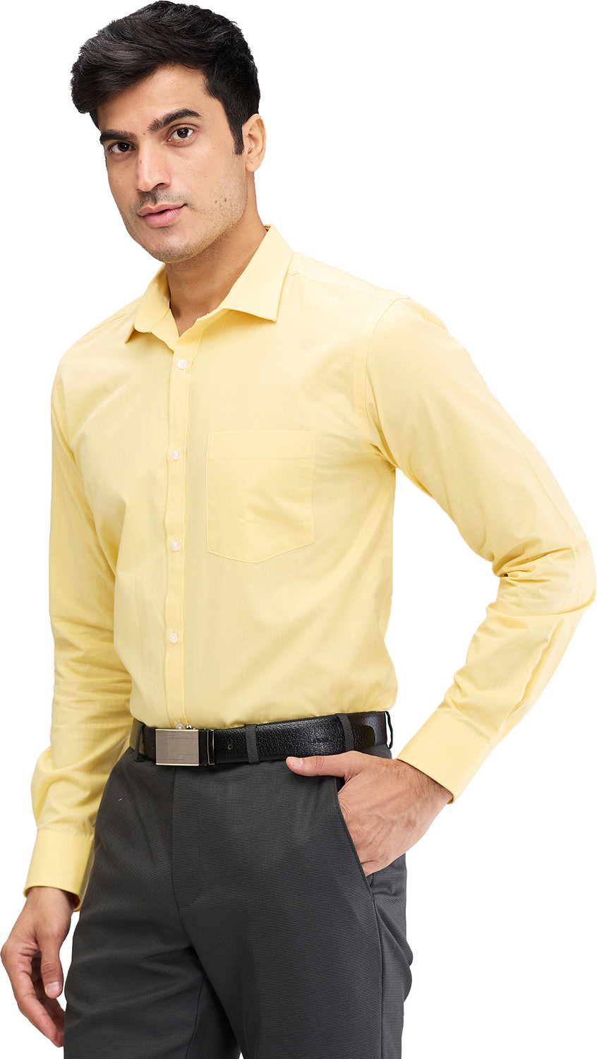 Image of PARK AVENUE Men Self Design Formal Yellow Shirt