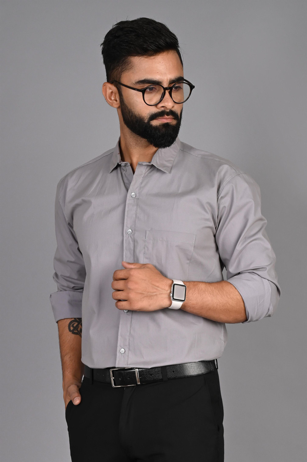 Image of Bluerock Men Solid Casual Grey Shirt