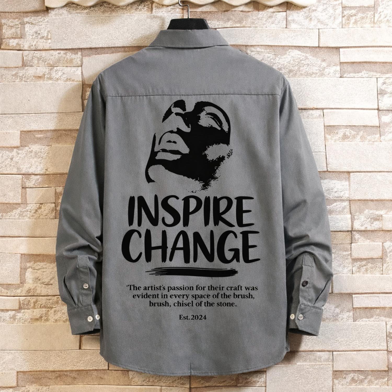Image of Asta Moda Men Printed Casual Grey Shirt