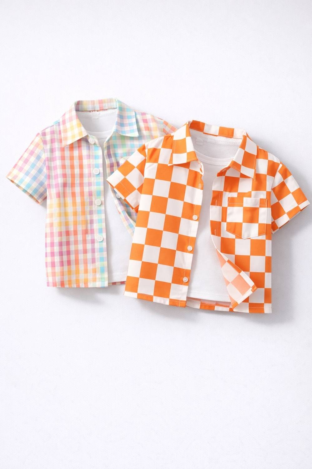 ANVARI Boys Checkered, Striped Casual Multicolor, Orange, White Shirt