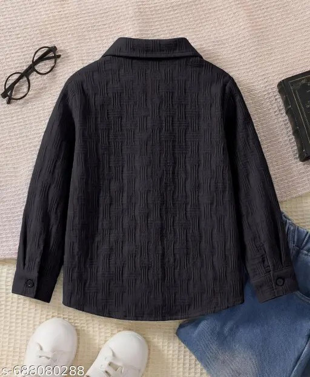 Image of Velmita Boys Self Design Casual Black Shirt