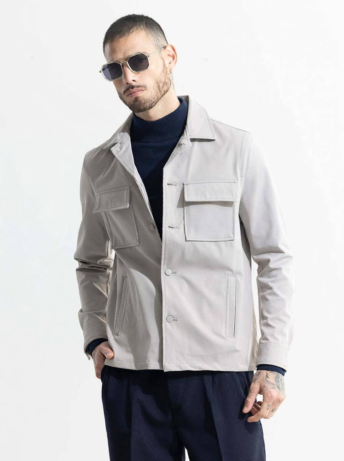 Snitch Men Solid Casual Grey Shirt - Image 1