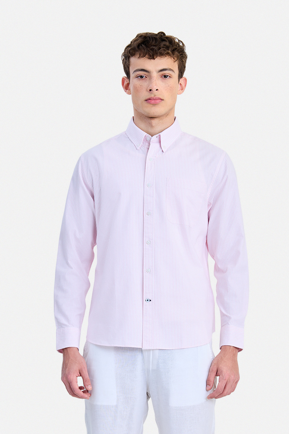 Image of Snitch Men Striped Casual Pink Shirt