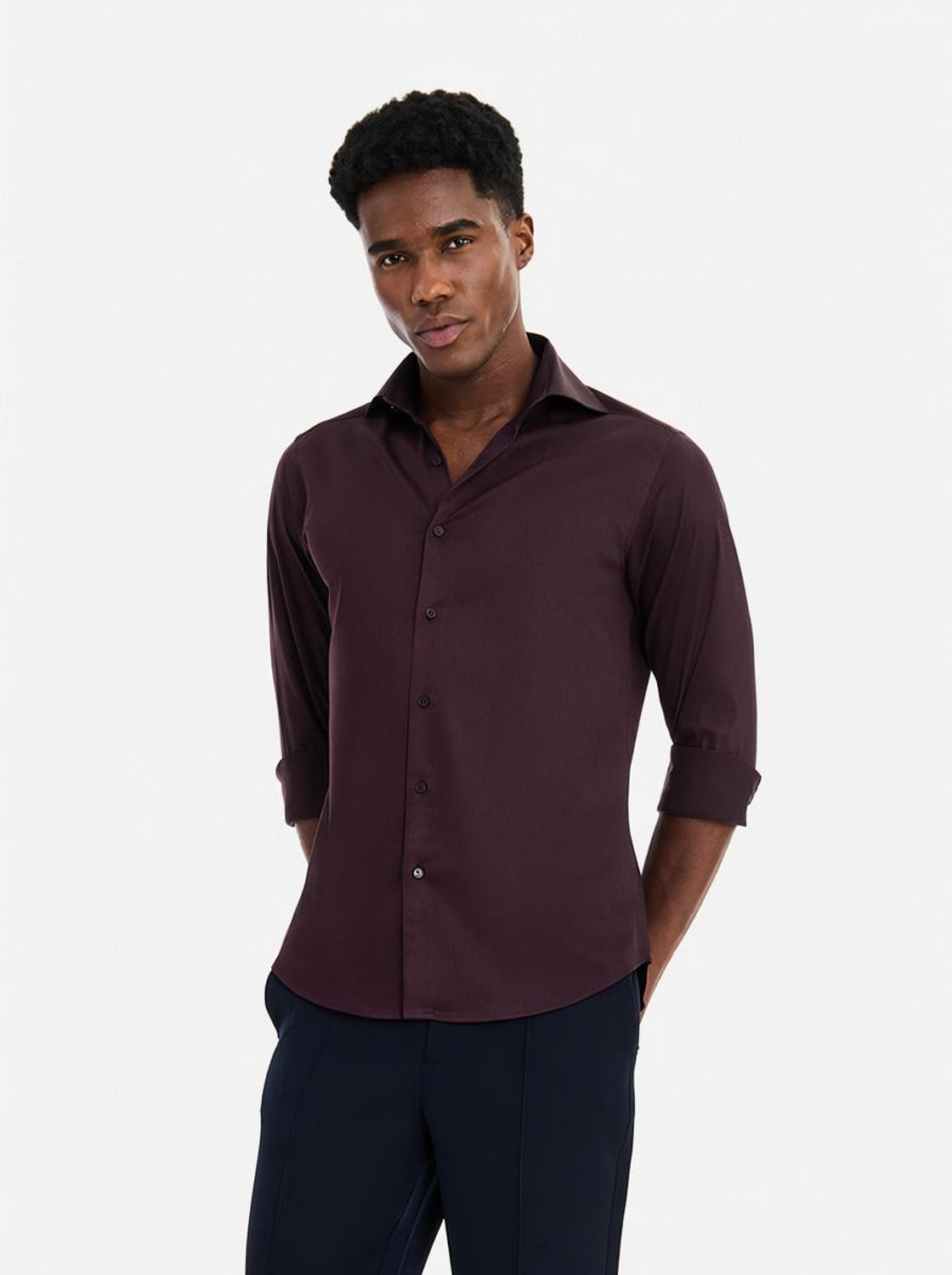 Image of Snitch Men Solid Formal Maroon Shirt