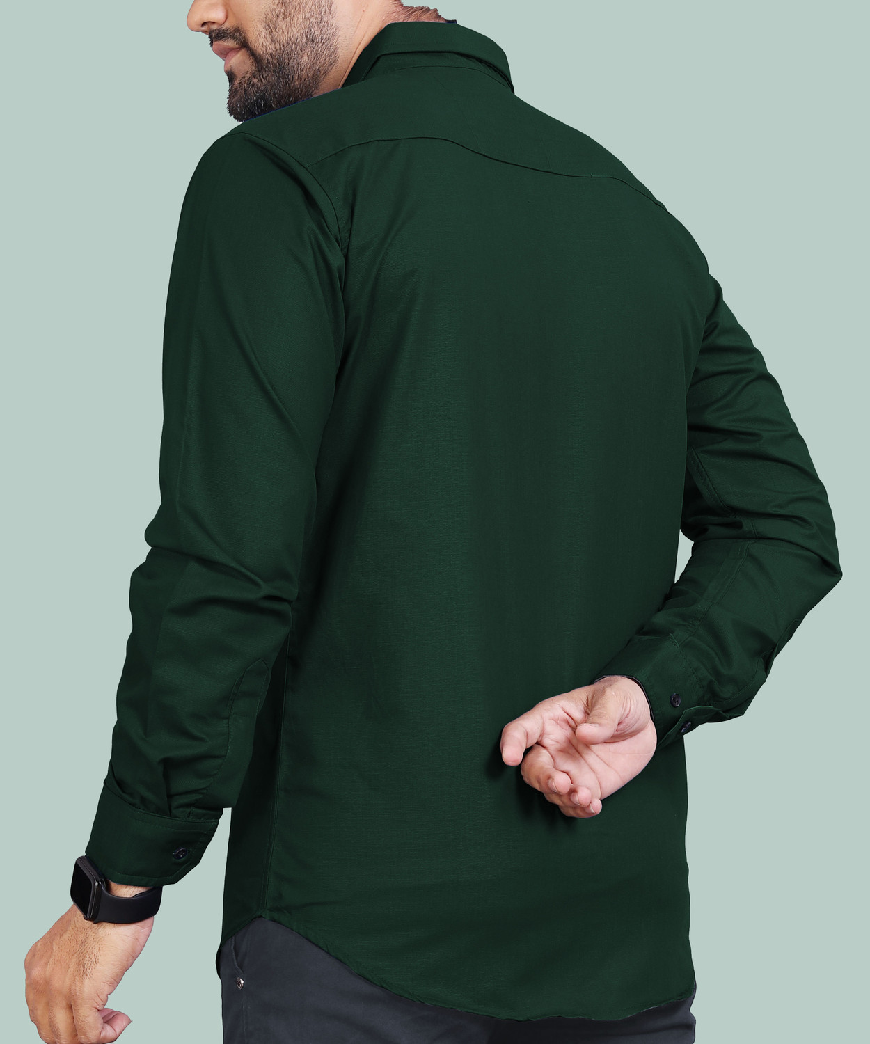 Image of VAAADDO Men Solid Casual Dark Green Shirt