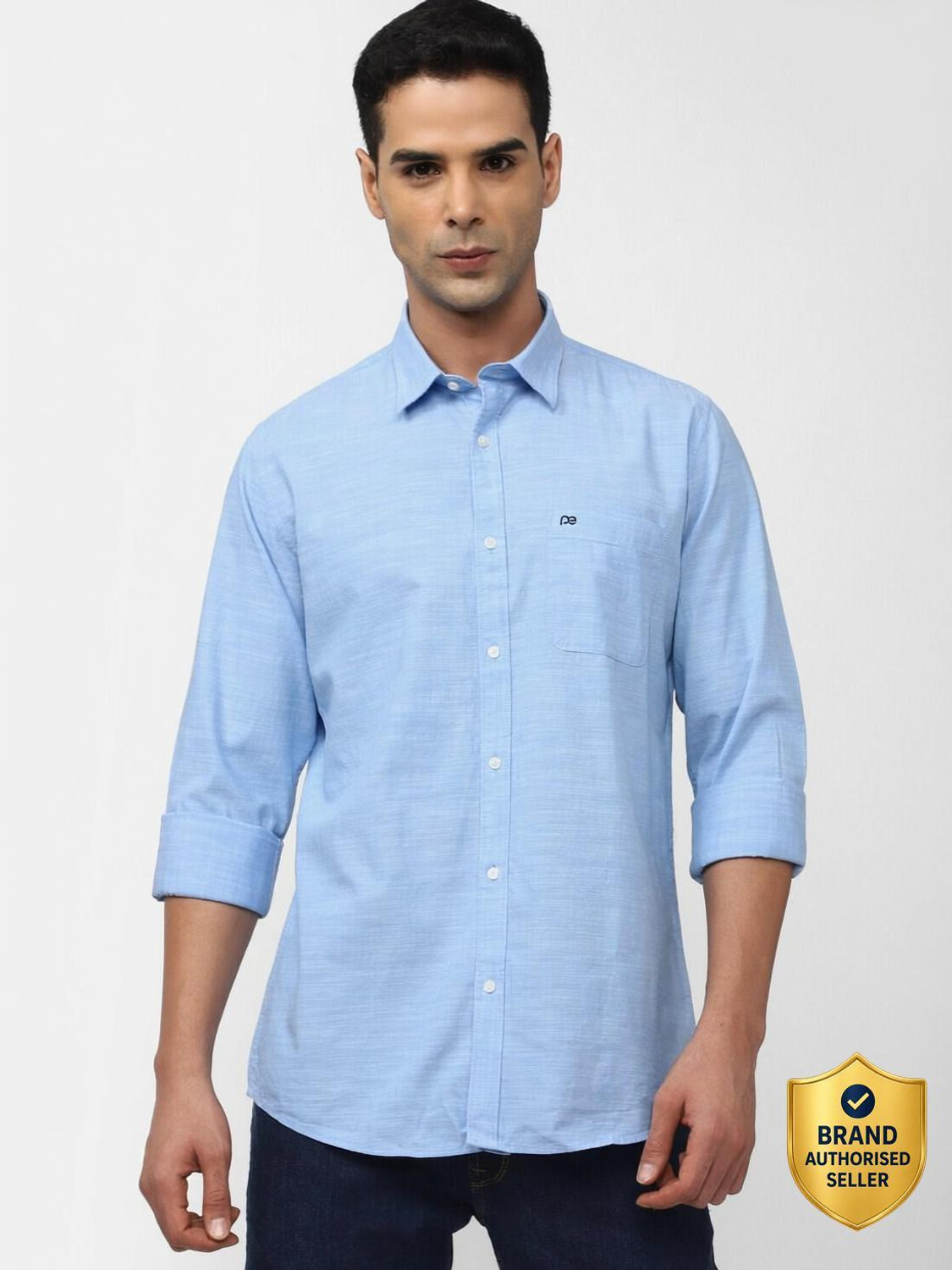 Image of PETER ENGLAND Men Solid Casual Blue Shirt