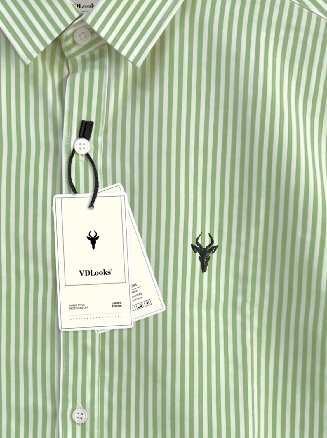 Image of VD Looks Men Striped Casual Green, White Shirt