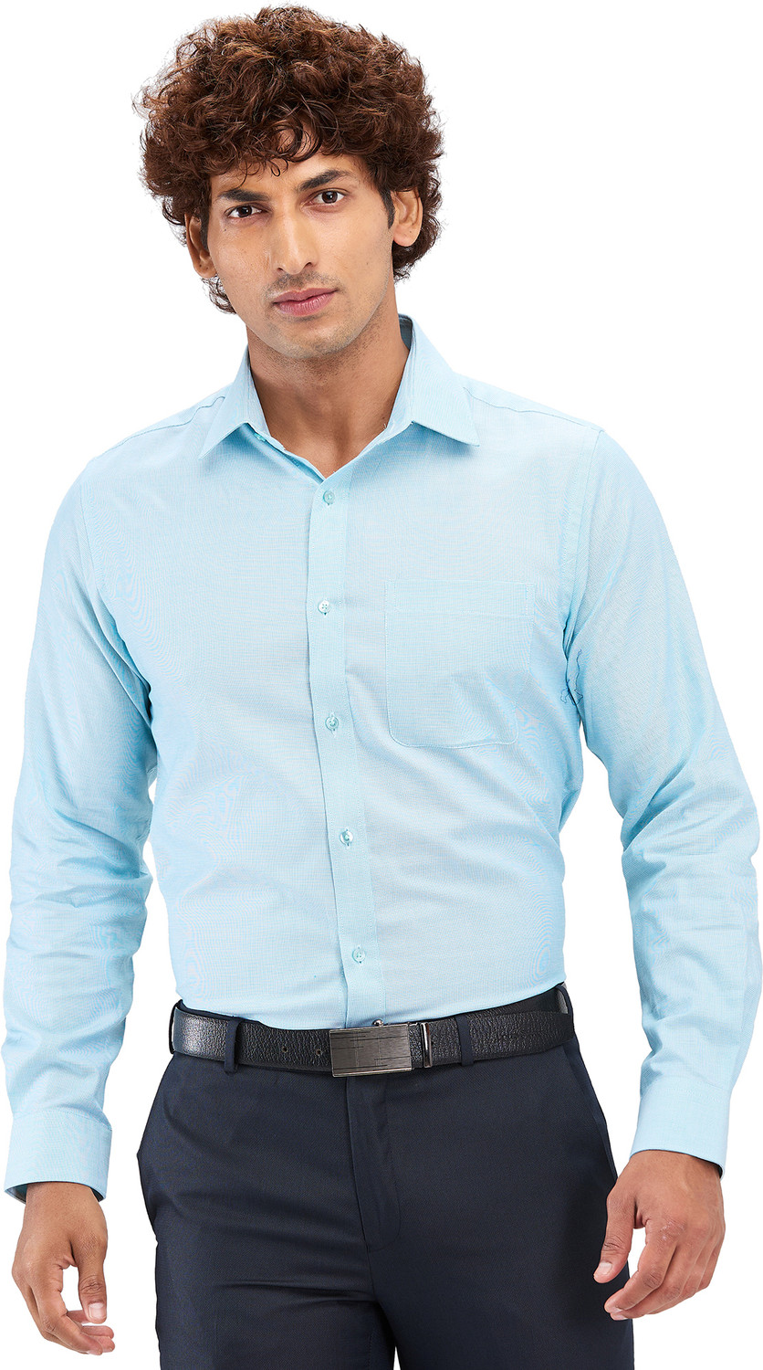 Image of Raymond Men Self Design Formal Blue Shirt