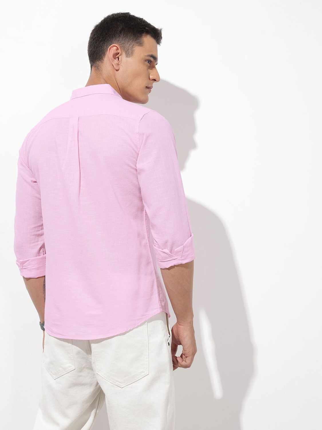 Image of Roadster Men Solid Casual Pink Shirt