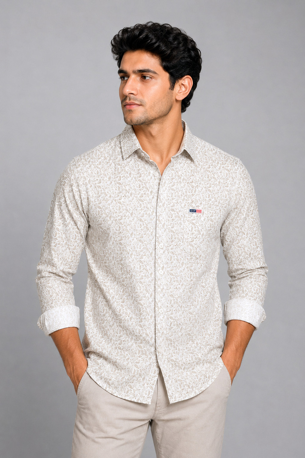 Image of U.S. Pitchers Men Slim Fit Printed Spread Collar Casual Shirt