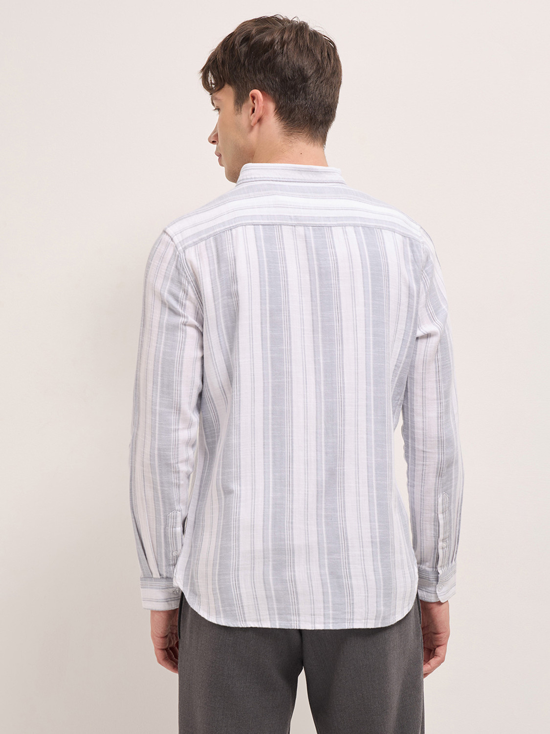 Image of THE BEAR HOUSE Men Striped Casual White Shirt