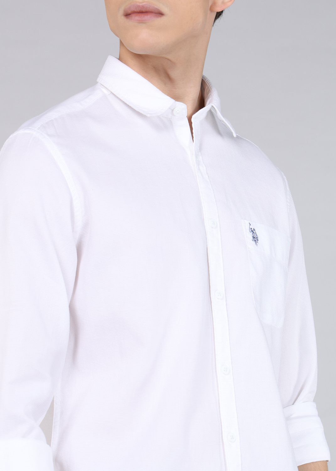 Image of U.S. Polo Assn. Denim Co. Men Solid Casual White Shirt