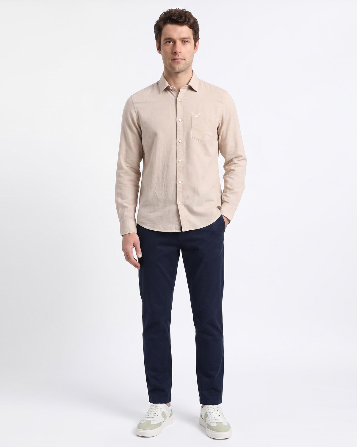 Image of Blackberrys Men Self Design Casual Cream Shirt