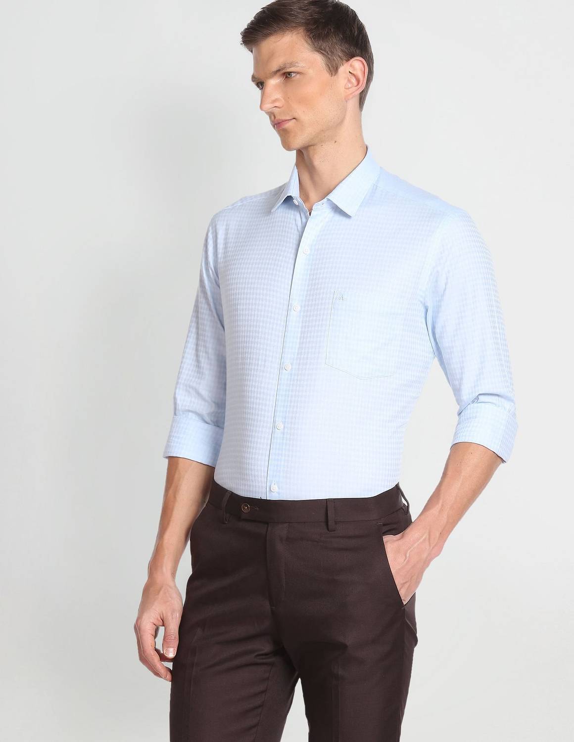 ARROW Men Checkered Formal Blue Shirt